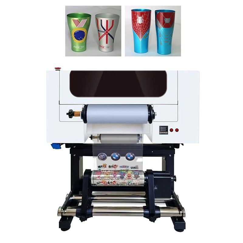 रोल टू रोल यूवी डीटीएफ प्रिंटर XP600 हेड के साथ 30 सेमी यूवी डीटीएफ प्रिंटर टी शर्ट प्रिंटिंग मशीन